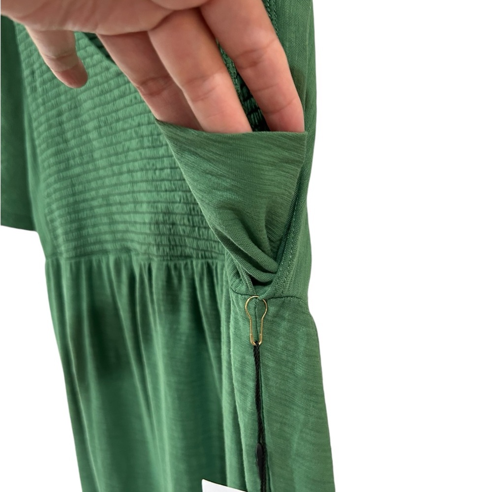 Nation LTD Jacie midi dress S green tiered smocked nap flutter Pima cotton NWT - Picture 11 of 11